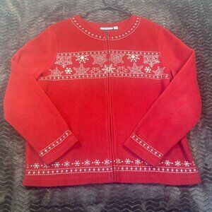 Croft & Barrow Zip-Up Fleece Jacket With White Snowflake Embroidery,Womens sz L